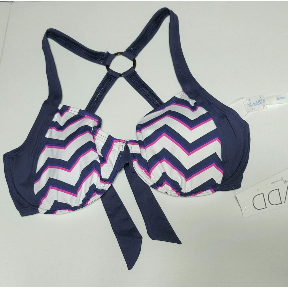 Carve Designs Bikini 2‎ Piece Swimsuit Underwire XL 36DD D XL Navy Pink Chevron - Picture 7 of 16